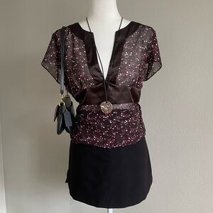Style & Co Brown Sheer Floral Top